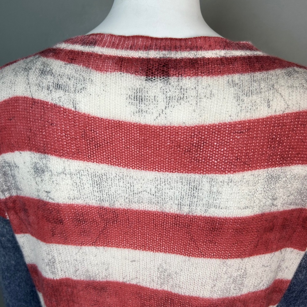 Skull Cashmere Sweater Small American Flag Cashmere Americana Western Coastal - Picture 9 of 12